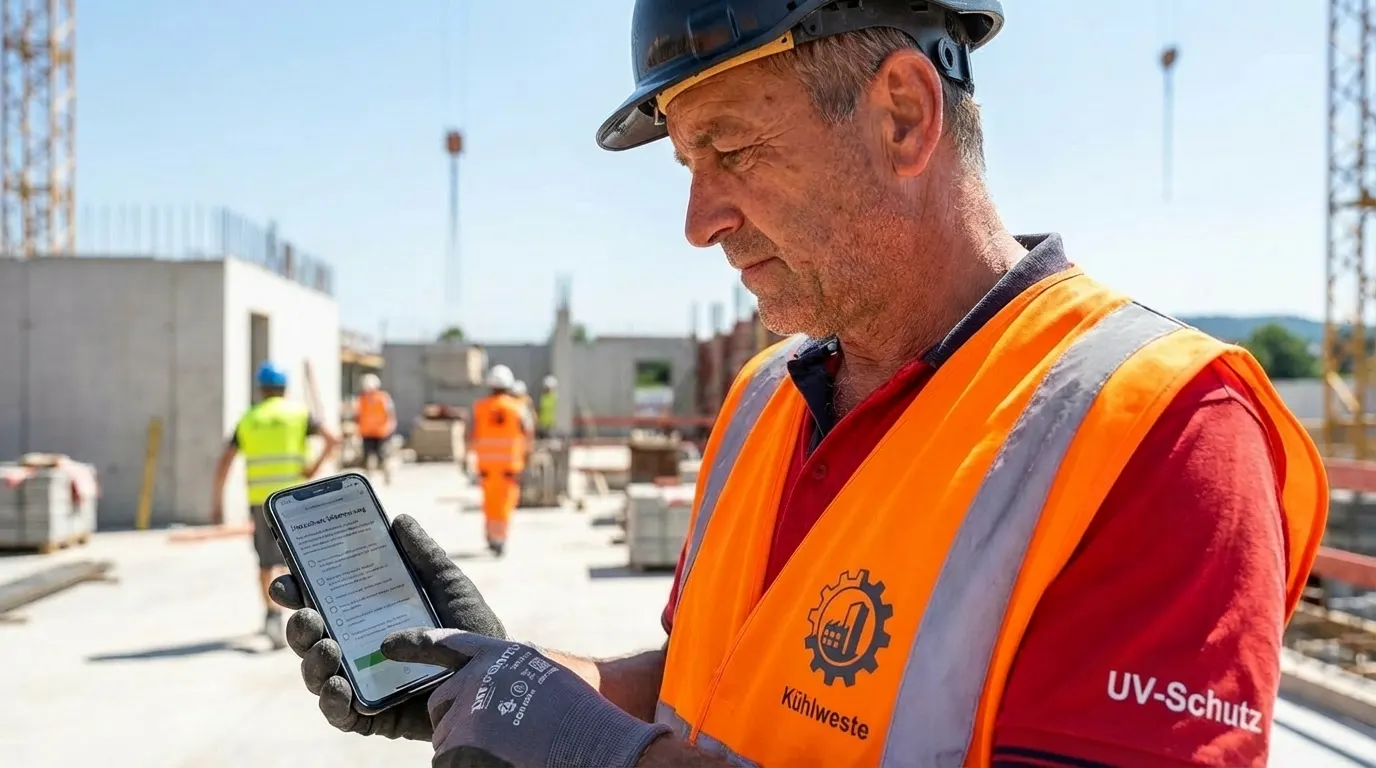 Bauarbeiter nutzt Smartphone für digitale Dokumentation